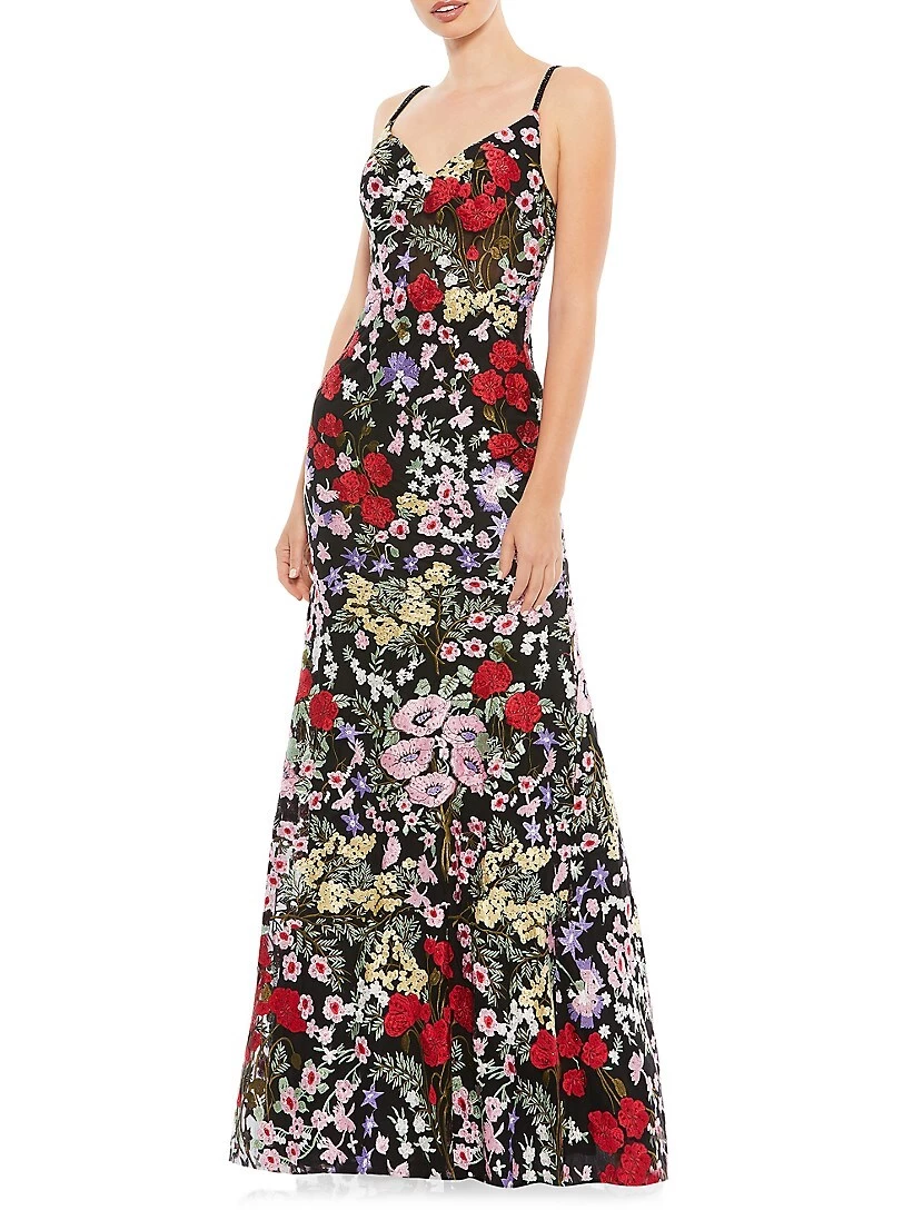 Floral Embroidery Lace Column Gown - Image 3