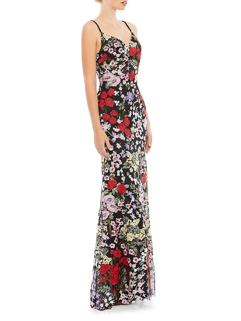 Floral Embroidery Lace Column Gown - Image 4