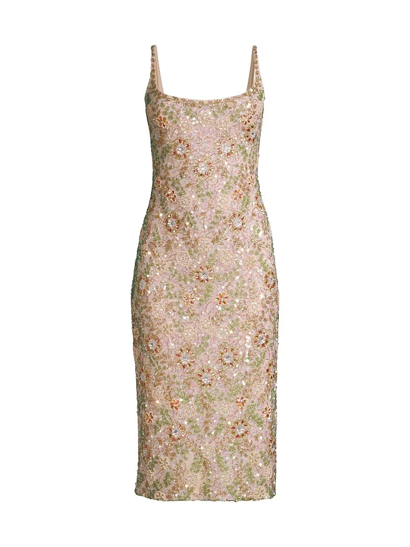 Floral Beaded Cocktail Sheath Dress