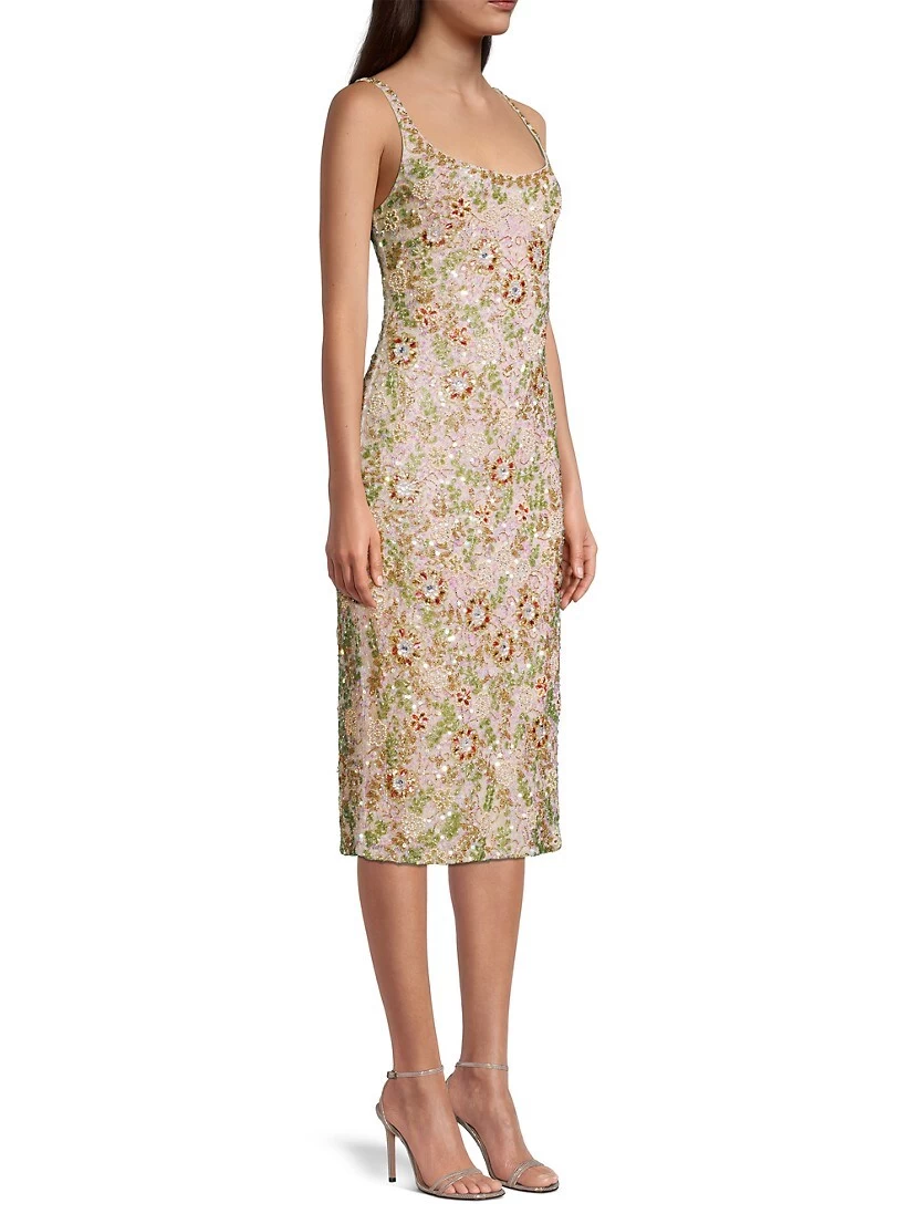 Floral Beaded Cocktail Sheath Dress - Image 4