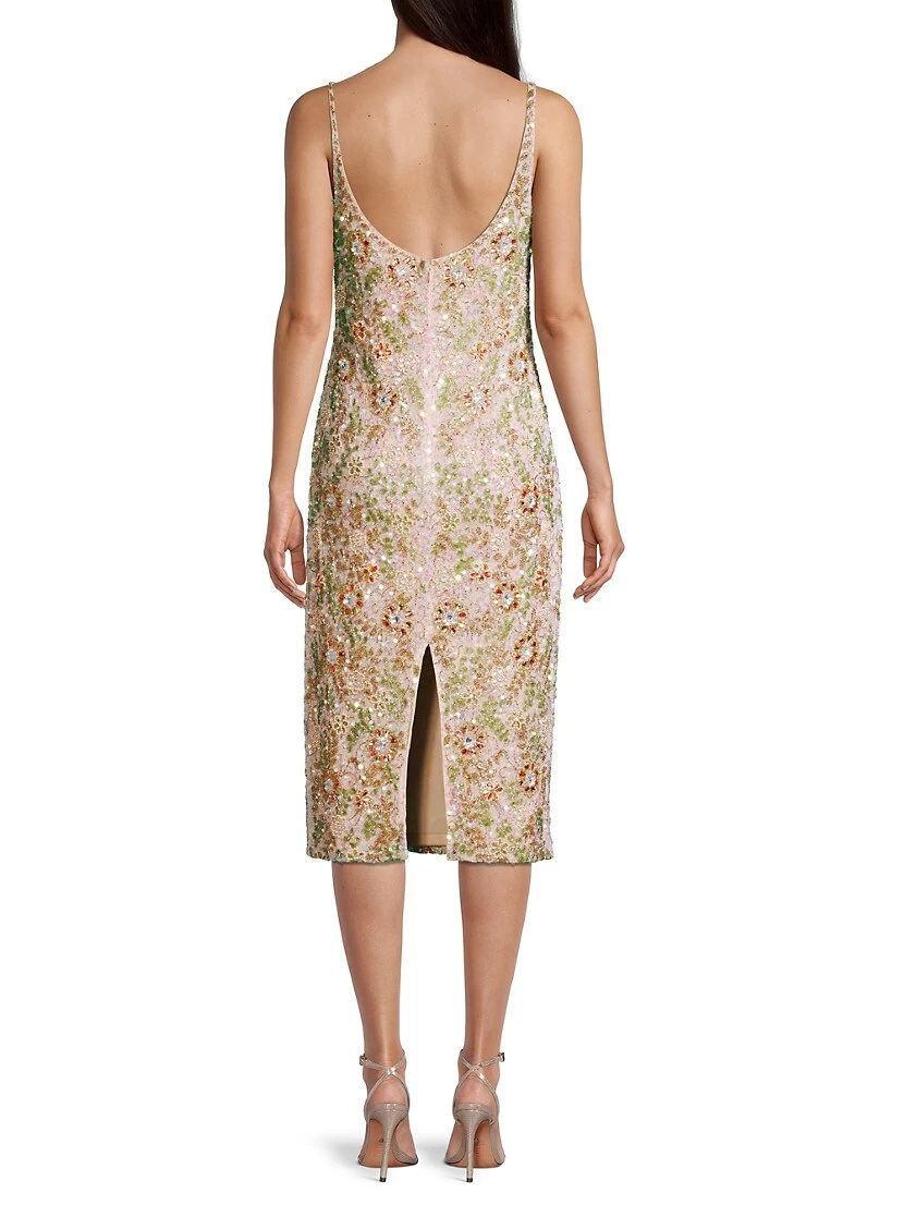 Floral Beaded Cocktail Sheath Dress - Image 5