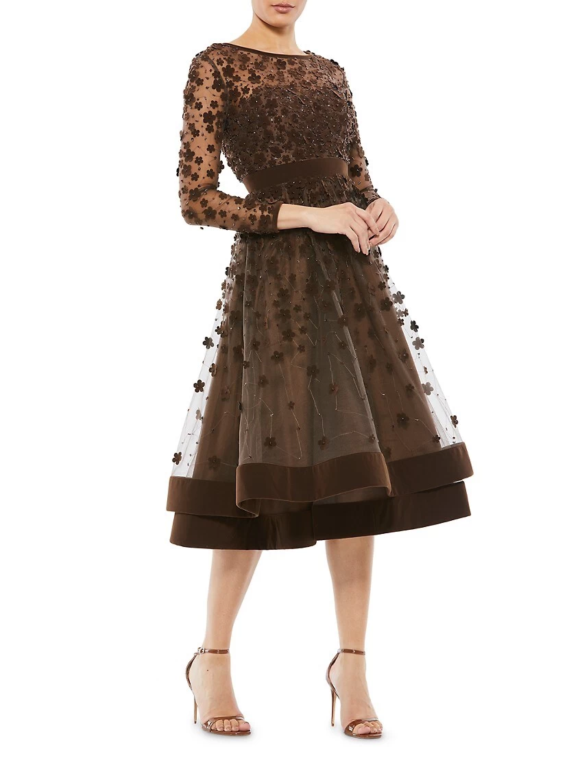 Floral Appliqué Tea Dress