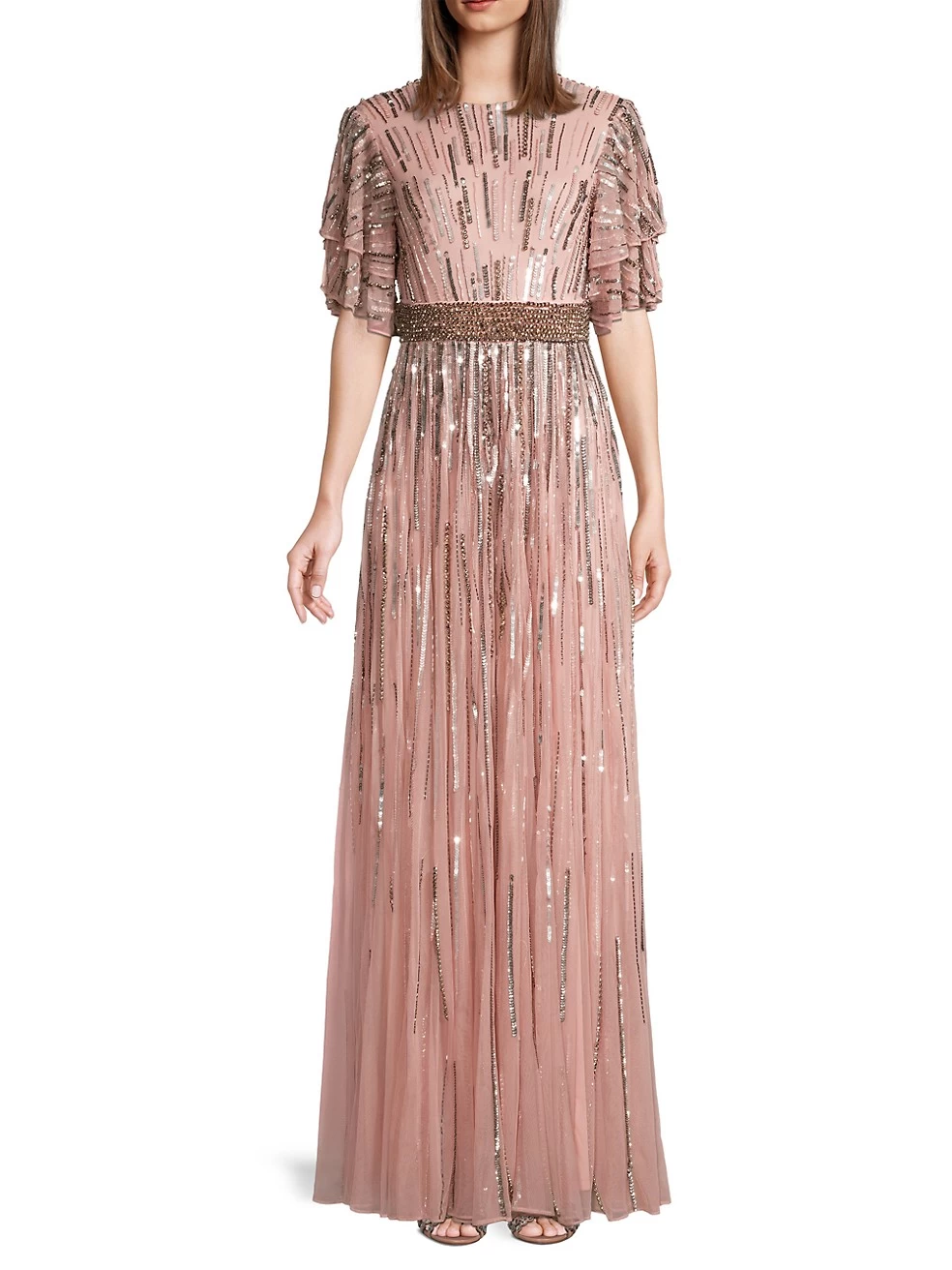 Beaded Flutter Sleeve Gown - Image 2