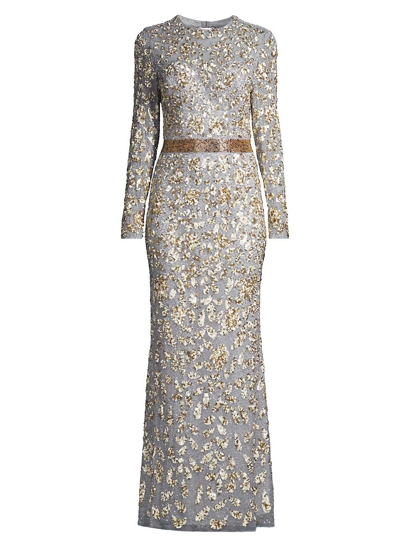 Beaded Long Sleeve Gown