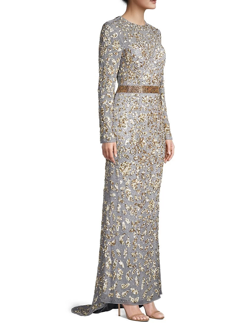 Beaded Long Sleeve Gown - Image 4