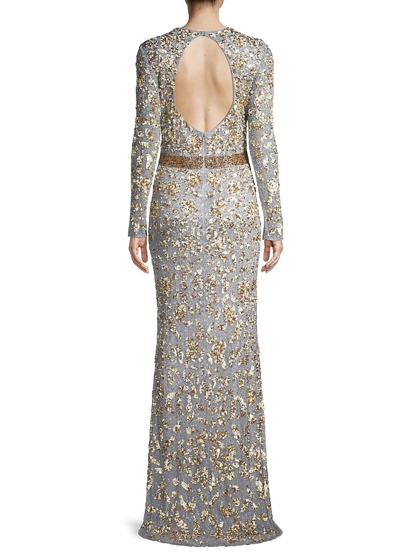 Beaded Long Sleeve Gown - Image 5