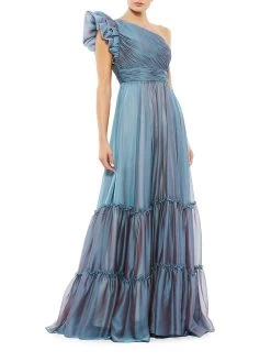 One-Shoulder Tiered Chiffon Gown