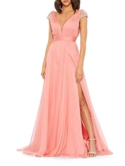 Chiffon Rhinestone Embroidered A-Line Gown