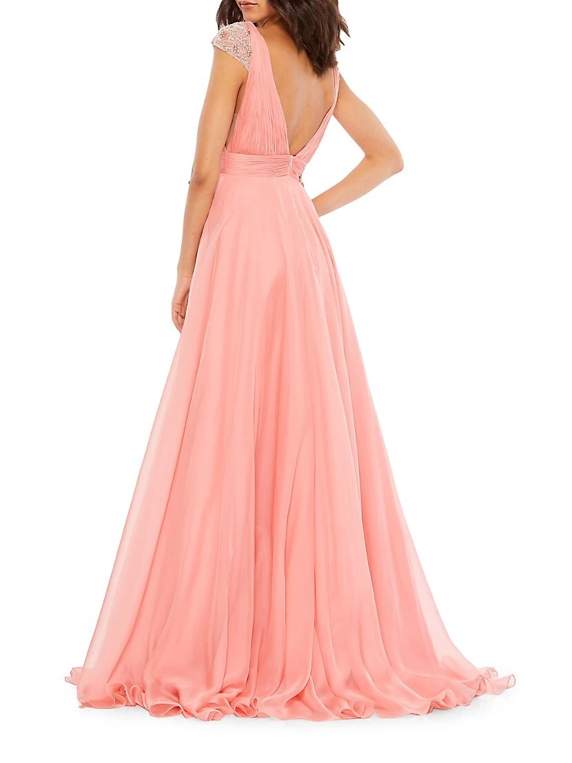 Chiffon Rhinestone Embroidered A-Line Gown - Image 2