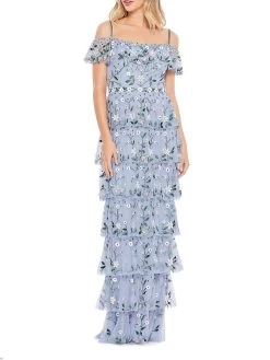 Tiered Bead-Embellished Gown