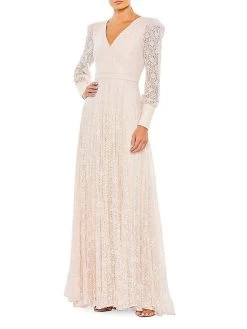 Metallic-Embroidered Lace A-Line Gown