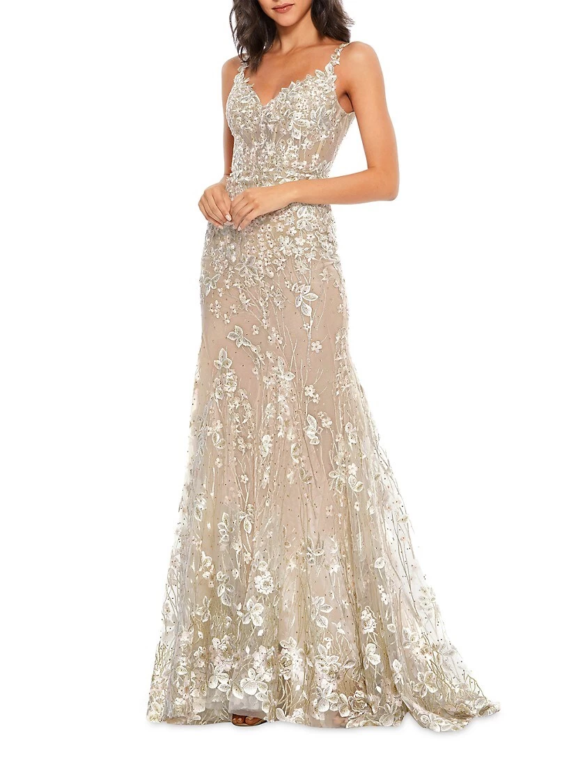 Floral Embellished Sheath Gown