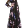 Long Sleeve Floral Chiffon Gown