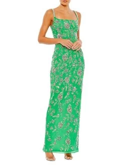 Beaded Floral Column Gown