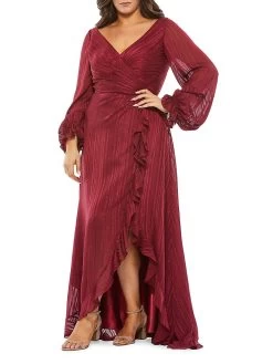 Plus Size Ruffle-Trim Sheer Wrap Gown