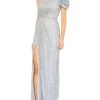 One-Shoulder Sequined Stripe Gown