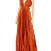 Ieena Pleated Lace-Up Satin Gown