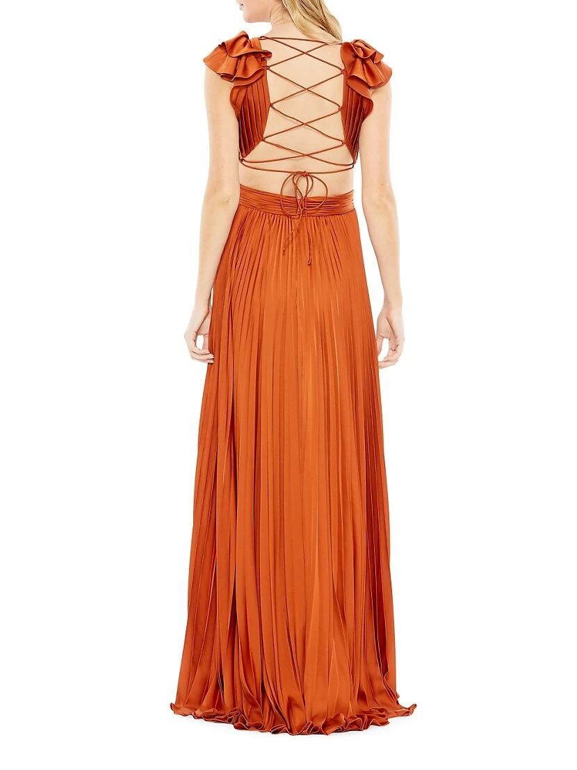 Ieena Pleated Lace-Up Satin Gown - Image 2