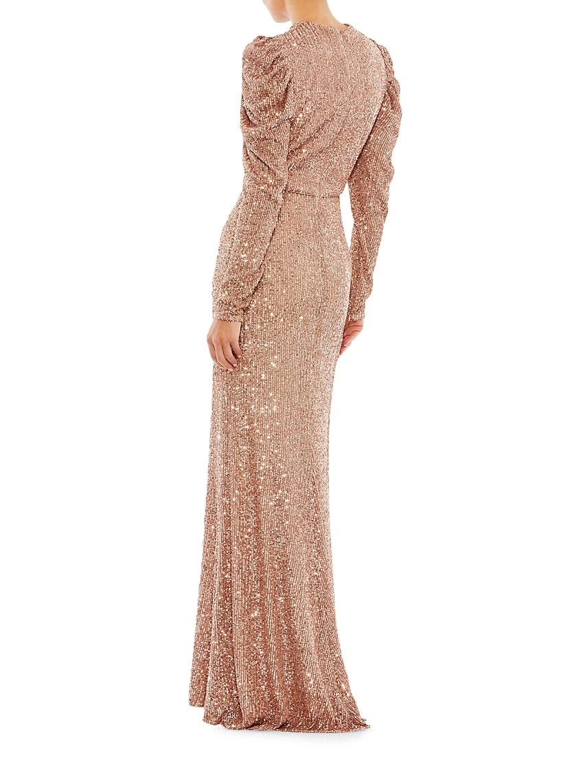 Sequined Puff-Sleeve Sheath Gown - Image 2