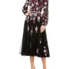 Sequined Floral Billowy-Sleeve Midi Dress
