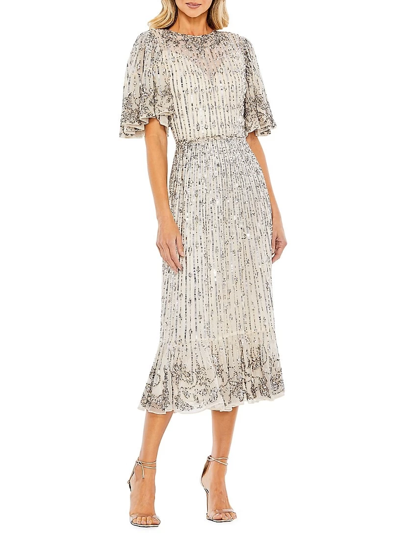 Flounce Sleeve Midi-Dress