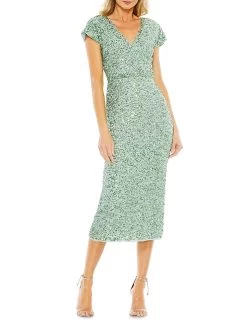 Sequin Faux Wrap Cocktail Dress