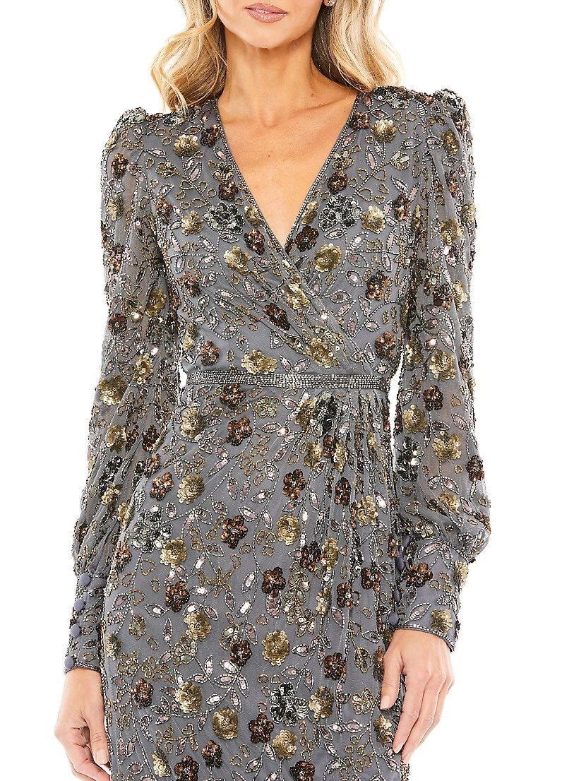 Sequined Faux Wrap Dress - Image 3