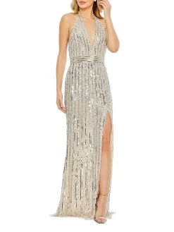 Sequined Halter Trumpet Gown