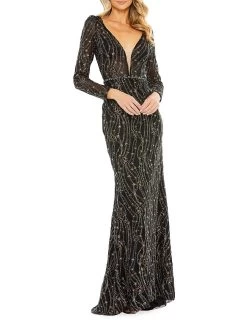 Embellished Mesh Trumpet Gown