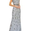 Embellished Illusion Cap-Sleeve Column Gown