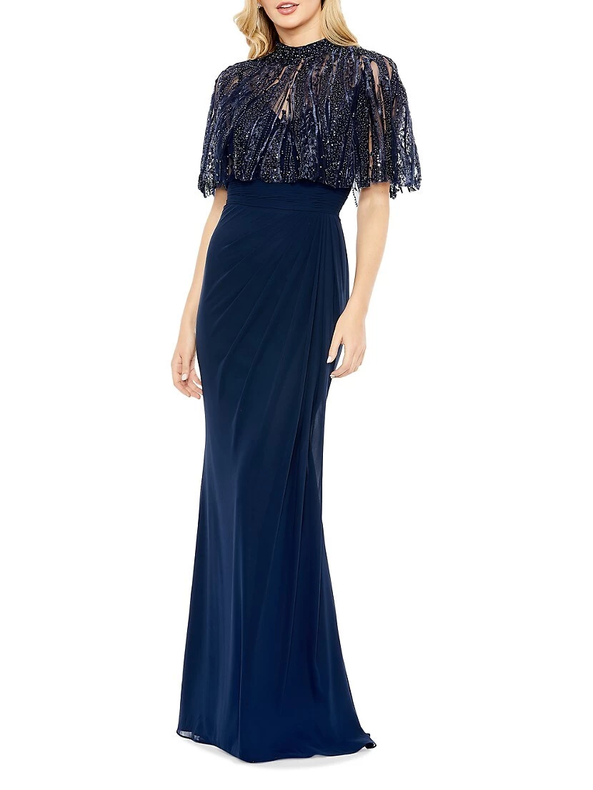 Embellished Butterfly-Sleeve Gown