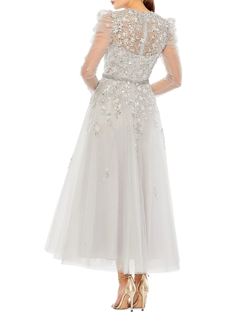 Embellished Gathered Long-Sleeve A-Line Gown - Image 2
