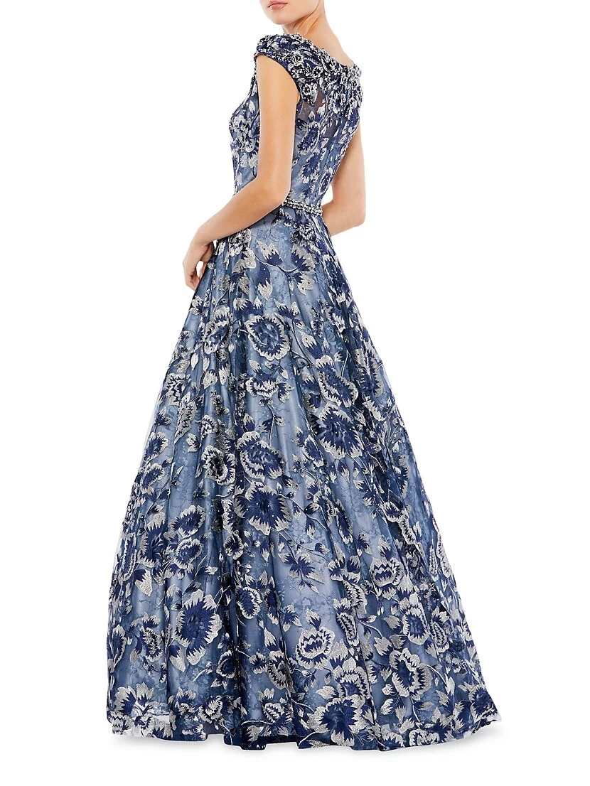 Embellished Cap-Sleeve High-Neck Gown - Image 2