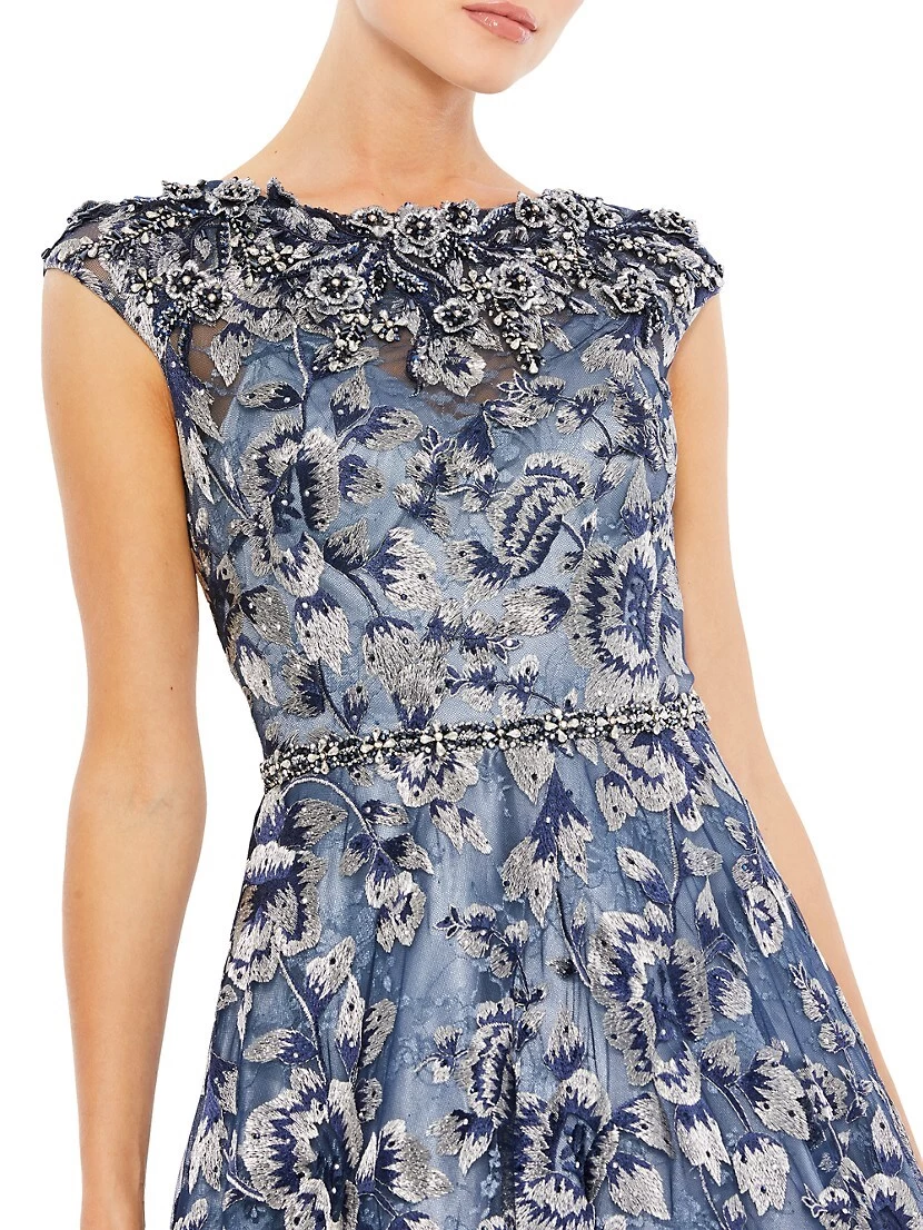 Embellished Cap-Sleeve High-Neck Gown - Image 3