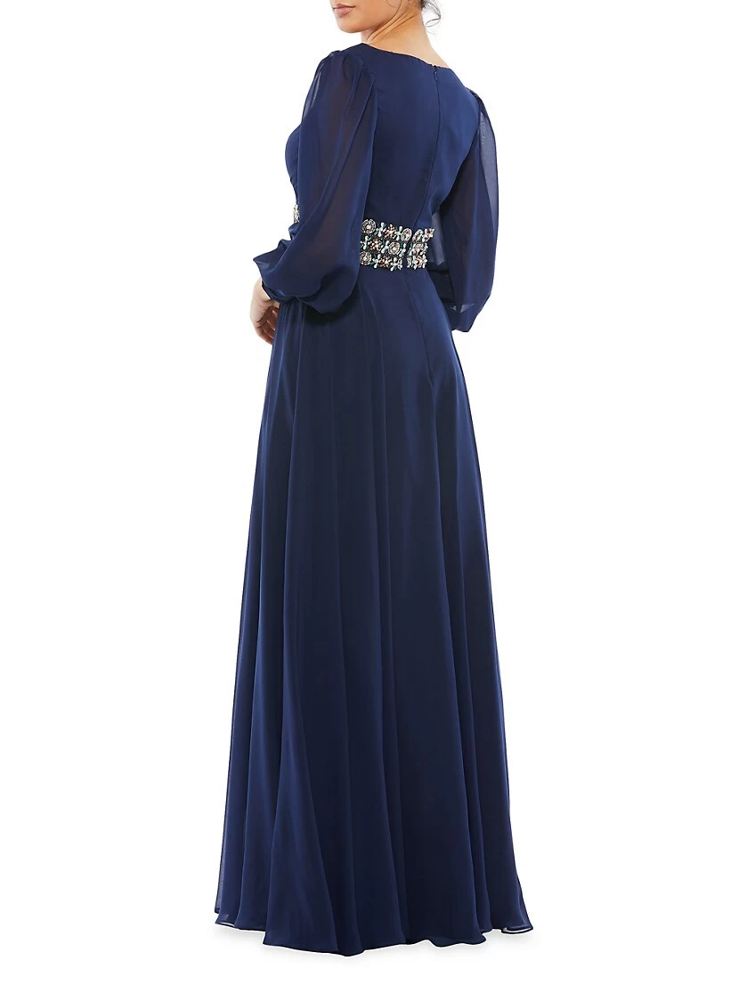 Bishop-Sleeve Wrap Belted Flowy Gown - Image 2