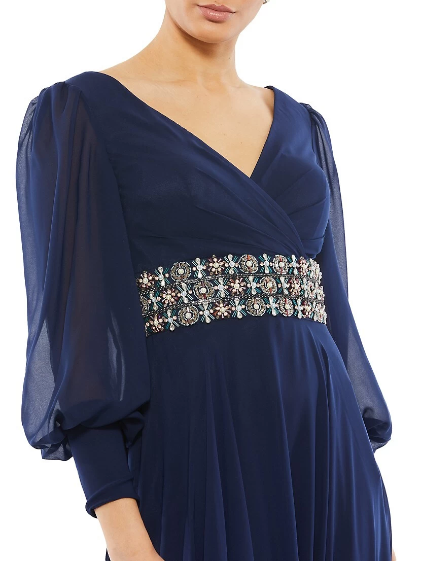 Bishop-Sleeve Wrap Belted Flowy Gown - Image 3