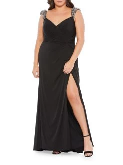 Plus-Size Side-Twist Beaded Strap Plus-Size Gown