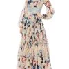 Floral Chiffon Puff-Sleeve Gown