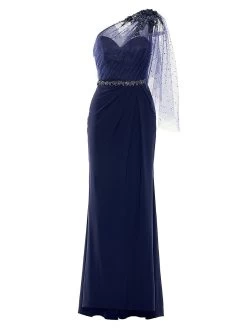 Embellished One-Shoulder Draped Gown