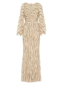 Embellished Puff-Sleeve Trumpet Gown