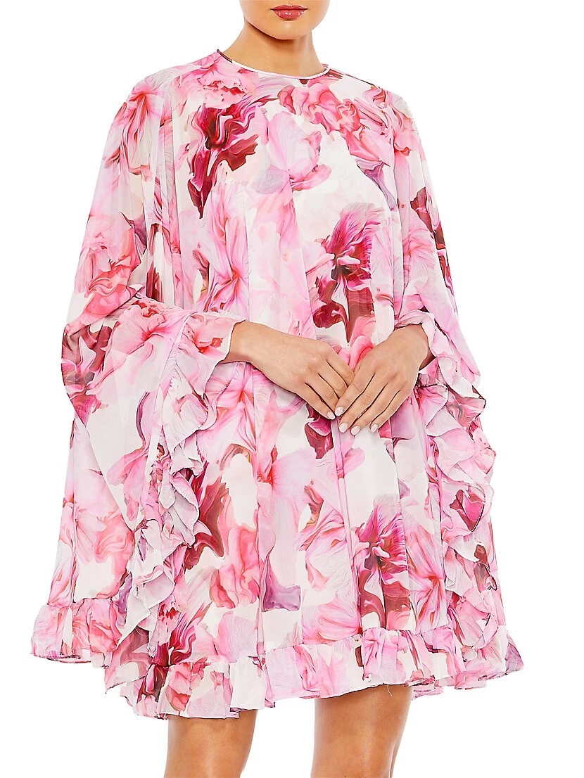 Ieena Floral Print Cape Minidress