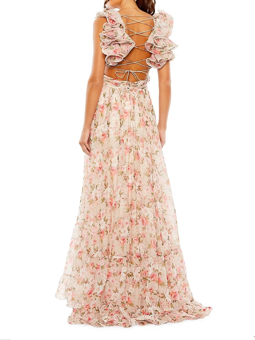 Floral Cut-Out Chiffon Gown - Image 3
