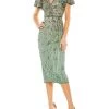 Cocktail Beaded Faux Wrap Midi-Dress