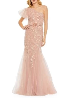 Evening Embellished One-Shoulder Gown