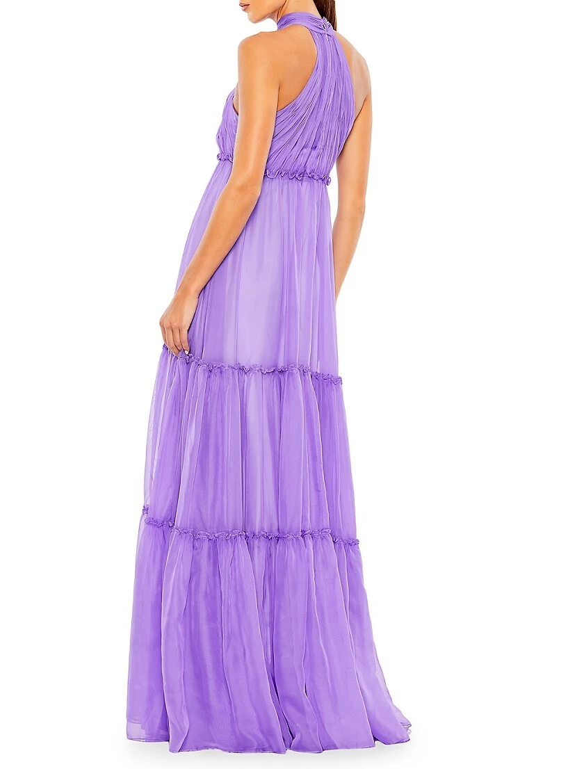 Tie-Neck Tiered Halter Gown - Image 3