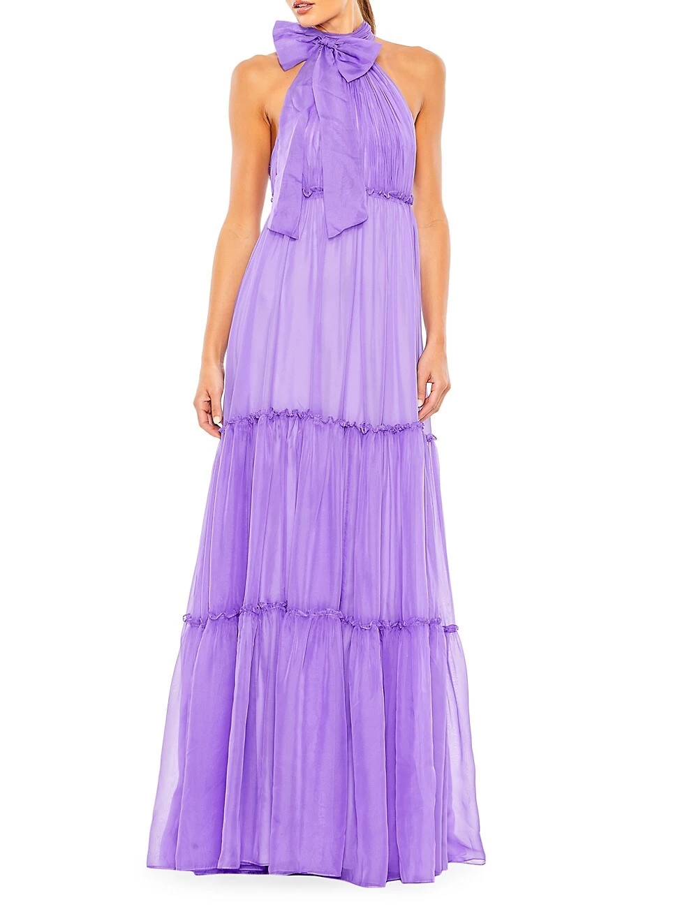 Tie-Neck Tiered Halter Gown - Image 2