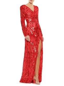 Embellished Wrap Open-Back Gown