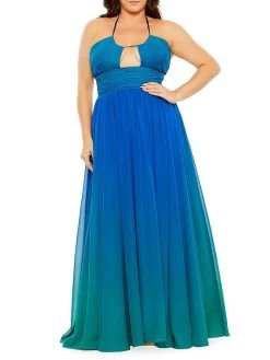 Fabulouss Ruched Ombré Chiffon Halter Gown