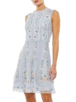 Mac Floral-Embroidered Chiffon Minidress