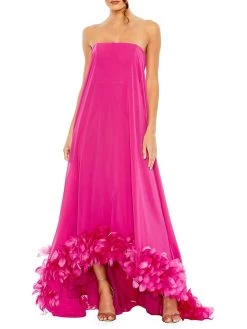 Feathered Chiffon Strapless Gown
